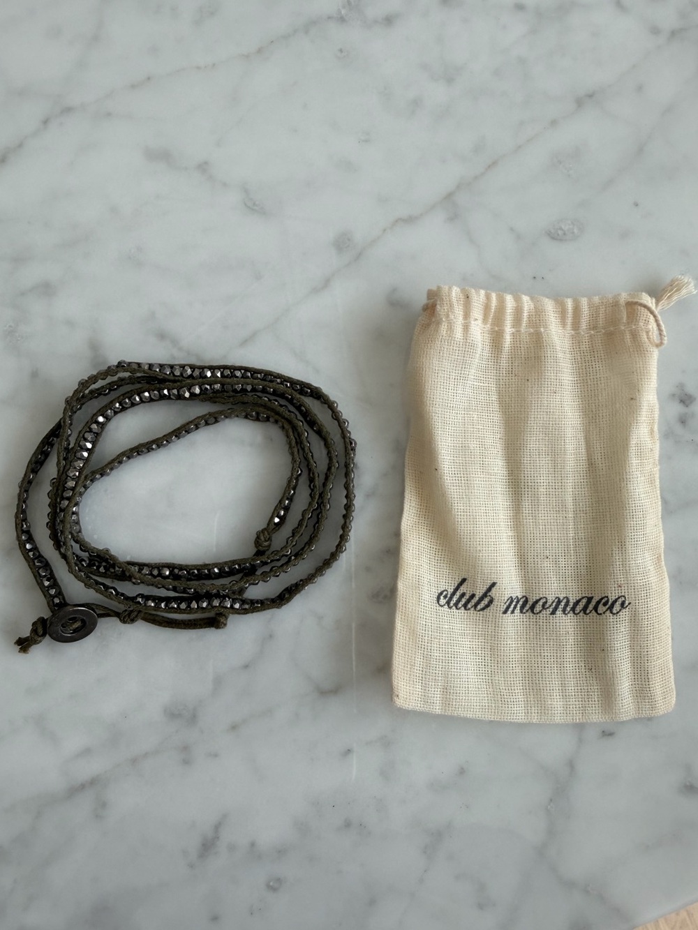 Club Monaco Leather Beaded Wrap Bracelet
